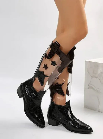 KissICON White Black Star Glamour Boots Zip Slip-On Fashion-Forward
