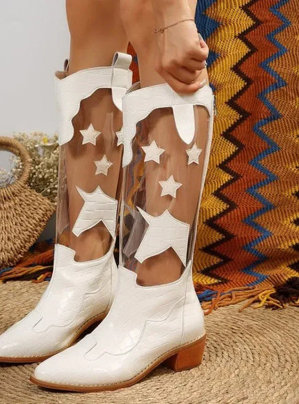 KissICON White Black Star Glamour Boots Zip Slip-On Fashion-Forward