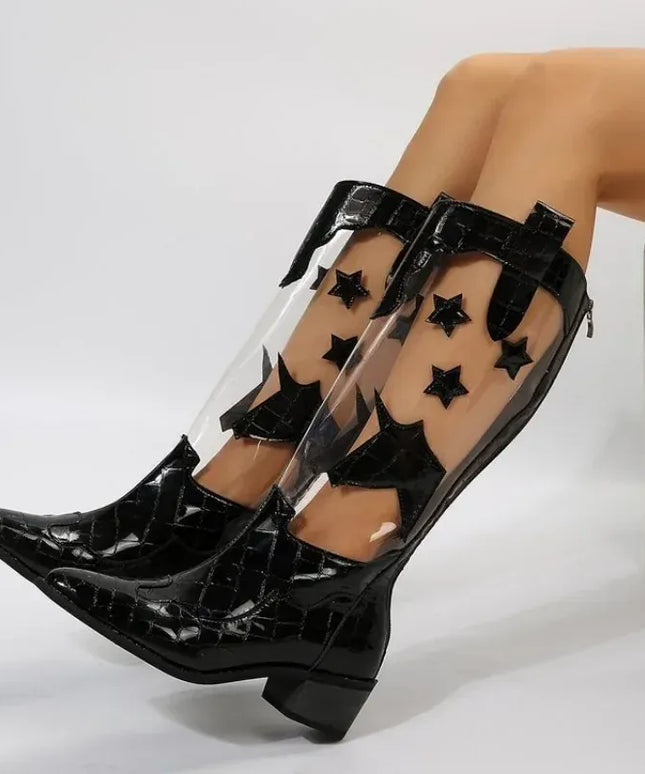 KissICON White Black Star Glamour Boots Zip Slip-On Fashion-Forward