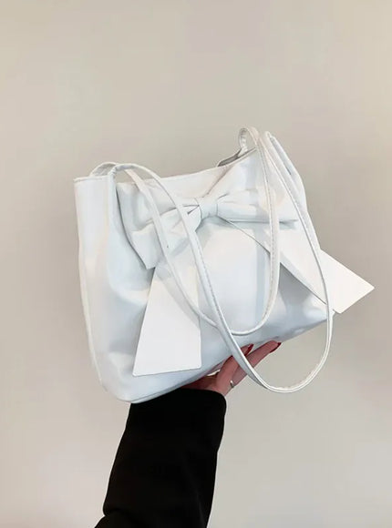 KissICON White Bow Handlebags Shoulder Bags Leisure Armpit Shopping