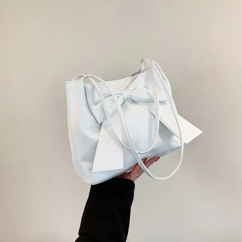 KissICON White Bow Handlebags Shoulder Bags Leisure Armpit Shopping