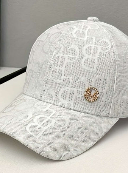 jkthpu-45 White Chic Monogram Fedora Baseball Cap Lightweight Adjustable Stylish