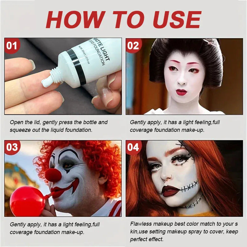 KissICON WHITE / China Mainland Halloween Pure White Makeup Foundation Mixable Pure White Foundation Adjuster Concealer Face Paint Makeup Clown COS Carnival