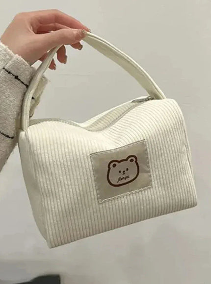 KissICON white Cosmetic Bags Plush Cute Handbag – Soft Handle