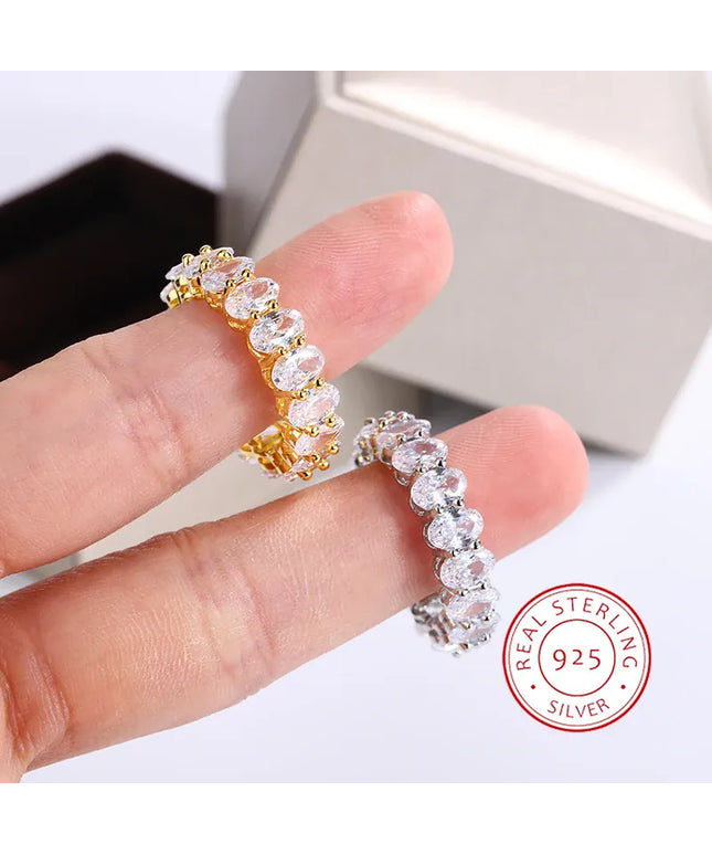 KissICON White Crystal Ring 925 Silver Rose Gold Finish - Engagement