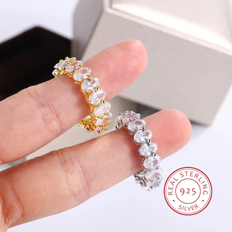 KissICON White Crystal Ring 925 Silver Rose Gold Finish - Engagement
