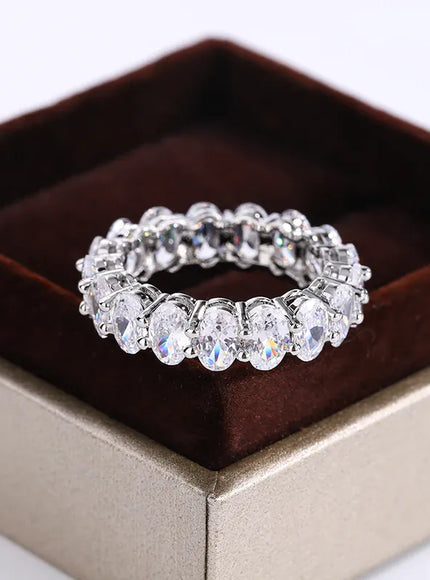 KissICON White Crystal Ring 925 Silver Rose Gold Finish - Engagement