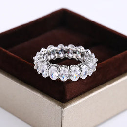 KissICON White Crystal Ring 925 Silver Rose Gold Finish - Engagement