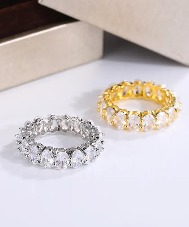 KissICON White Crystal Ring 925 Silver Rose Gold Finish - Engagement