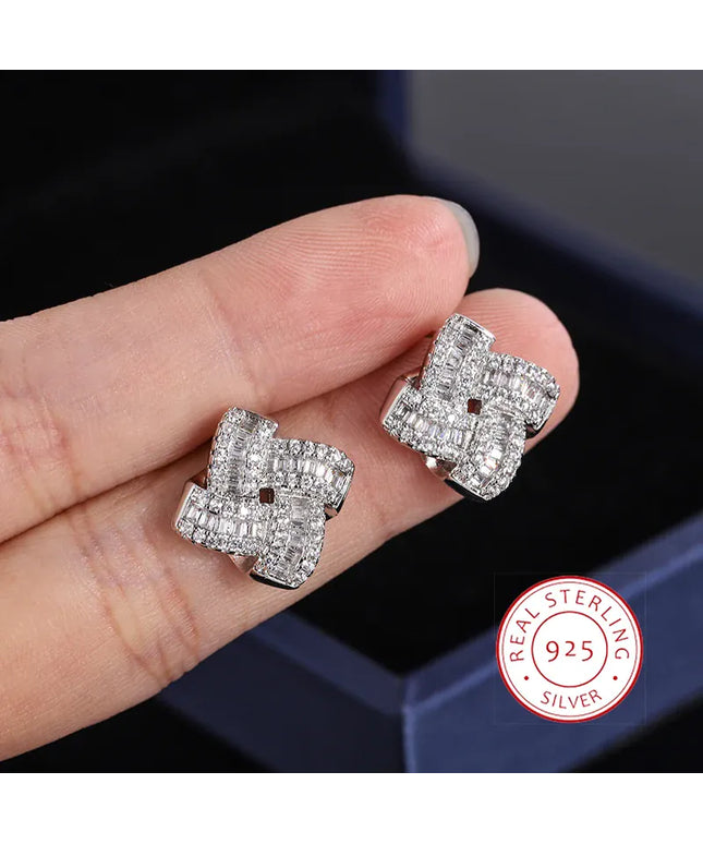 KissICON WHITE 💋 Four Leaf Clover Silver Plated Earrings - Zircon Shine