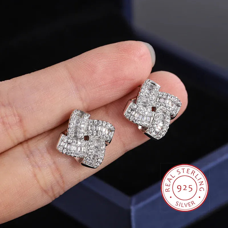 KissICON WHITE 💋 Four Leaf Clover Silver Plated Earrings - Zircon Shine