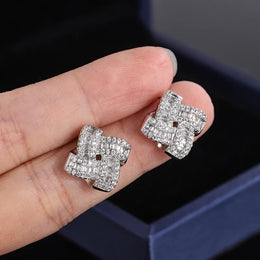 KissICON WHITE 💋 Four Leaf Clover Silver Plated Earrings - Zircon Shine