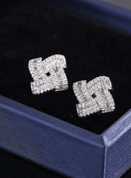 KissICON WHITE 💋 Four Leaf Clover Silver Plated Earrings - Zircon Shine
