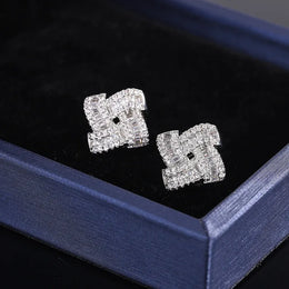 KissICON WHITE 💋 Four Leaf Clover Silver Plated Earrings - Zircon Shine