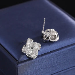 KissICON WHITE 💋 Four Leaf Clover Silver Plated Earrings - Zircon Shine