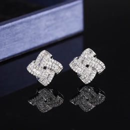 KissICON WHITE 💋 Four Leaf Clover Silver Plated Earrings - Zircon Shine