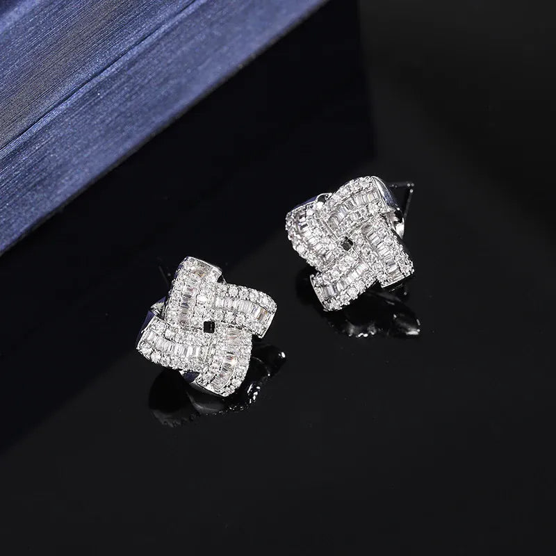 KissICON WHITE 💋 Four Leaf Clover Silver Plated Earrings - Zircon Shine
