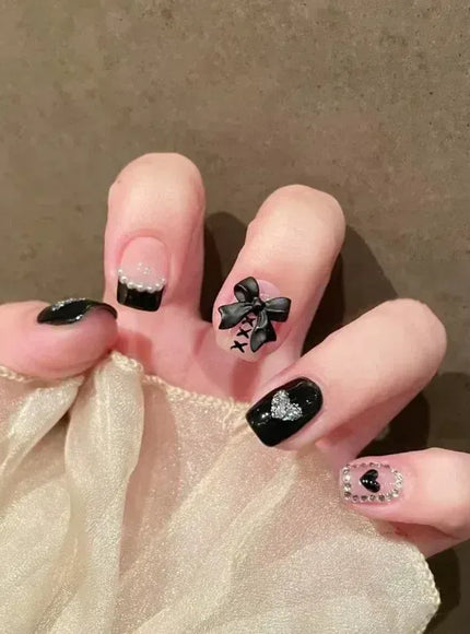 KissICON White French Press On Nails 3D Bowknot Full