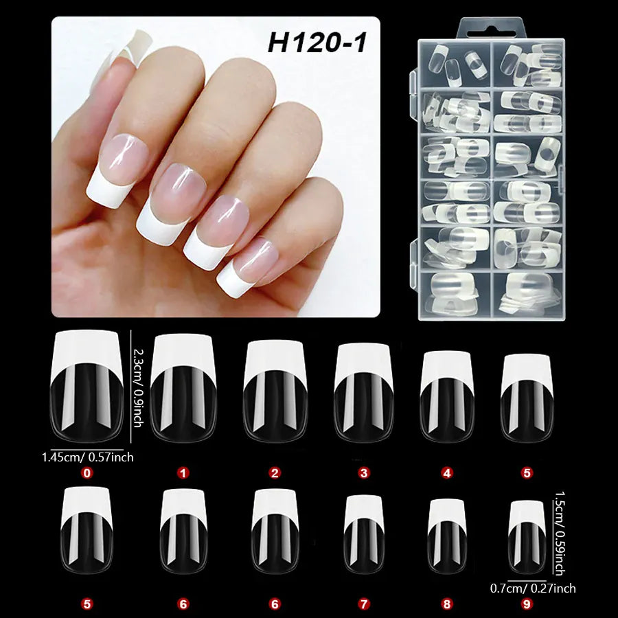 KissICON white French Style Full Cover Press On Nails 120