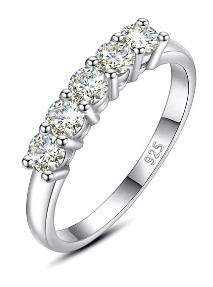 Dropshipman White Gold Plated / CHINA / 8 Moissanite Diamond Ring Set 5Pc Women Silver 925 Rose Gold