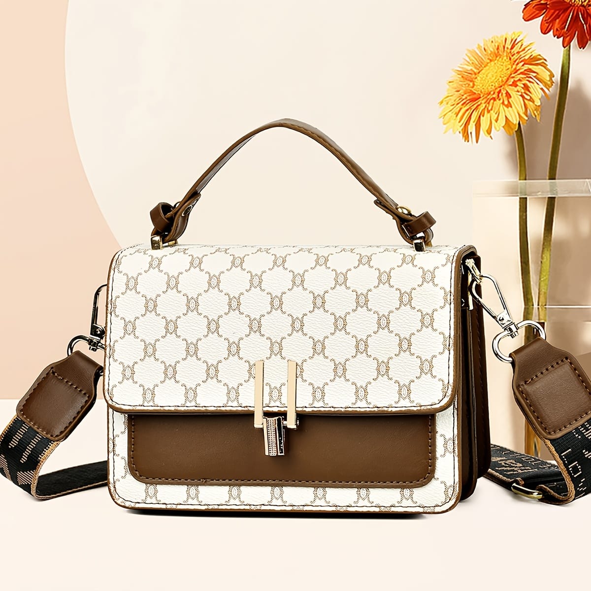 jkthpu-45 White Grid Chic Geometric Floral Shoulder  Handbag for All Occasions