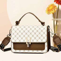 jkthpu-45 White Grid Chic Geometric Floral Shoulder  Handbag for All Occasions