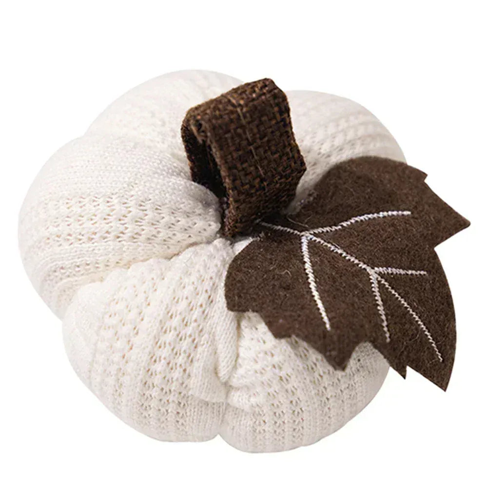 KissICON White Halloween Decorations Artificial Pumpkin Knitted Soft Pumpkin For Home Thanksgiving Harvest Festive Party Holiday DIY Decor 9cm