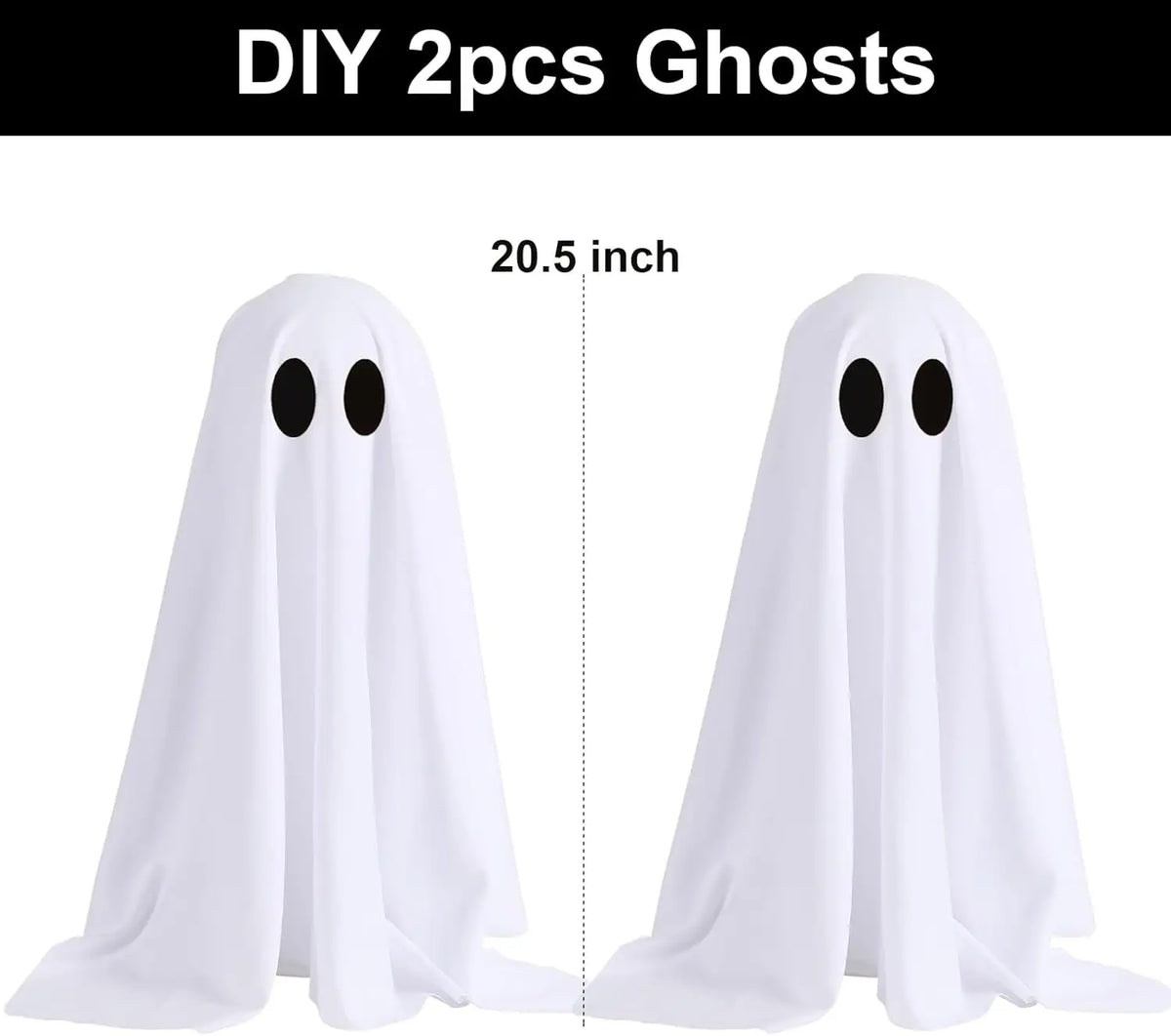 KissICON White Halloween Ghost Decor with String Lights, 2 Pack - Haunted Hanging Ghosts for Home Party Table Room Kitchen Halloween