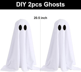 KissICON White Halloween Ghost Decor with String Lights, 2 Pack - Haunted Hanging Ghosts for Home Party Table Room Kitchen Halloween