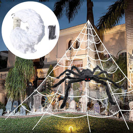 KissICON White Halloween Triangle Spider Web,5m Large Plush Simulation Spider Web,Haunted Home Outdoor Yard Decoration Props