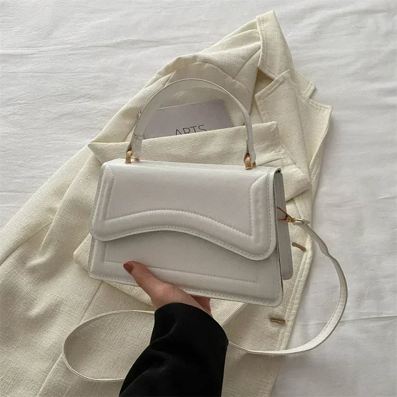 Dropshipman White High Quality PU Leather Handbag Purse Women's Bag Solid Color Shoulder Crossbody Bags Lady Messenger Small Tote for Women Girls