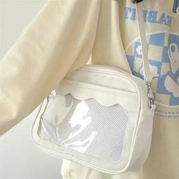 Dropshipman White Japanese Harajuku Ita Bag for Women PU Transparent Pocket Itabag High School Girls Uniform JK Crossbody Shoulder Bag Handbags