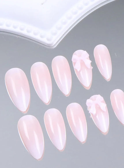 KissICON WHITE KissIcon 24Pcs Almond Press On Nails Pink Bow