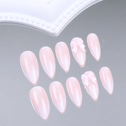 KissICON WHITE KissIcon 24Pcs Almond Press On Nails Pink Bow