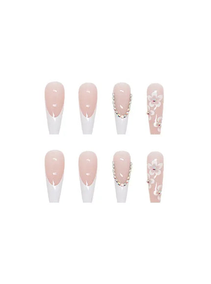 KissICON White KissIcon 24Pcs False Nails Flower Design - Long