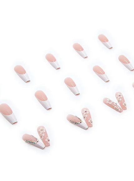 KissICON White KissIcon 24Pcs False Nails Flower Design - Long
