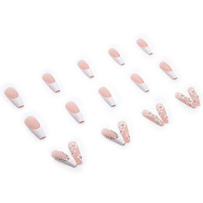 KissICON White KissIcon 24Pcs False Nails Flower Design - Long
