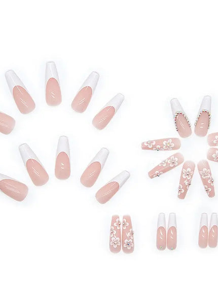 KissICON White KissIcon 24Pcs False Nails Flower Design - Long