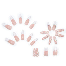 KissICON White KissIcon 24Pcs False Nails Flower Design - Long