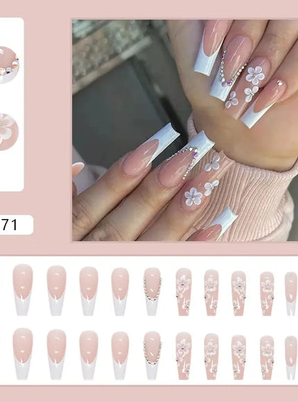 KissICON White KissIcon 24Pcs False Nails Flower Design - Long