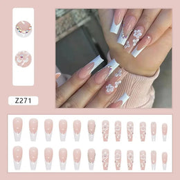 KissICON White KissIcon 24Pcs False Nails Flower Design - Long