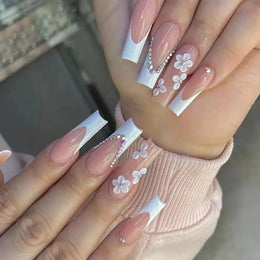 KissICON White KissIcon 24Pcs False Nails Flower Design - Long