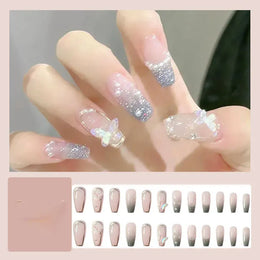 KissICON WHITE KissIcon 24Pcs Pink Rhinestones Press On Nails -