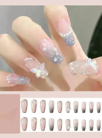KissICON WHITE KissIcon 24Pcs Pink Rhinestones Press On Nails -