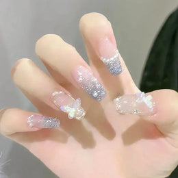 KissICON WHITE KissIcon 24Pcs Pink Rhinestones Press On Nails -