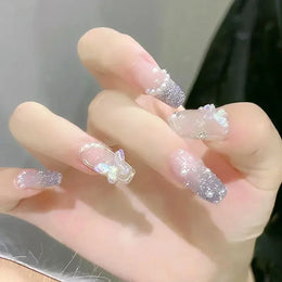 KissICON WHITE KissIcon 24Pcs Pink Rhinestones Press On Nails -