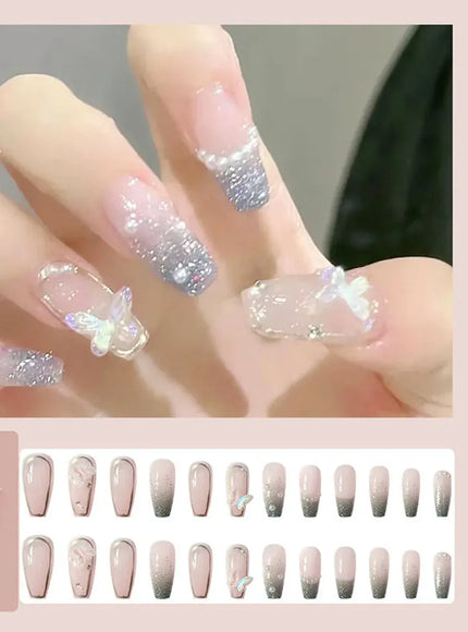 KissICON WHITE KissIcon 24Pcs Pink Rhinestones Press On Nails -