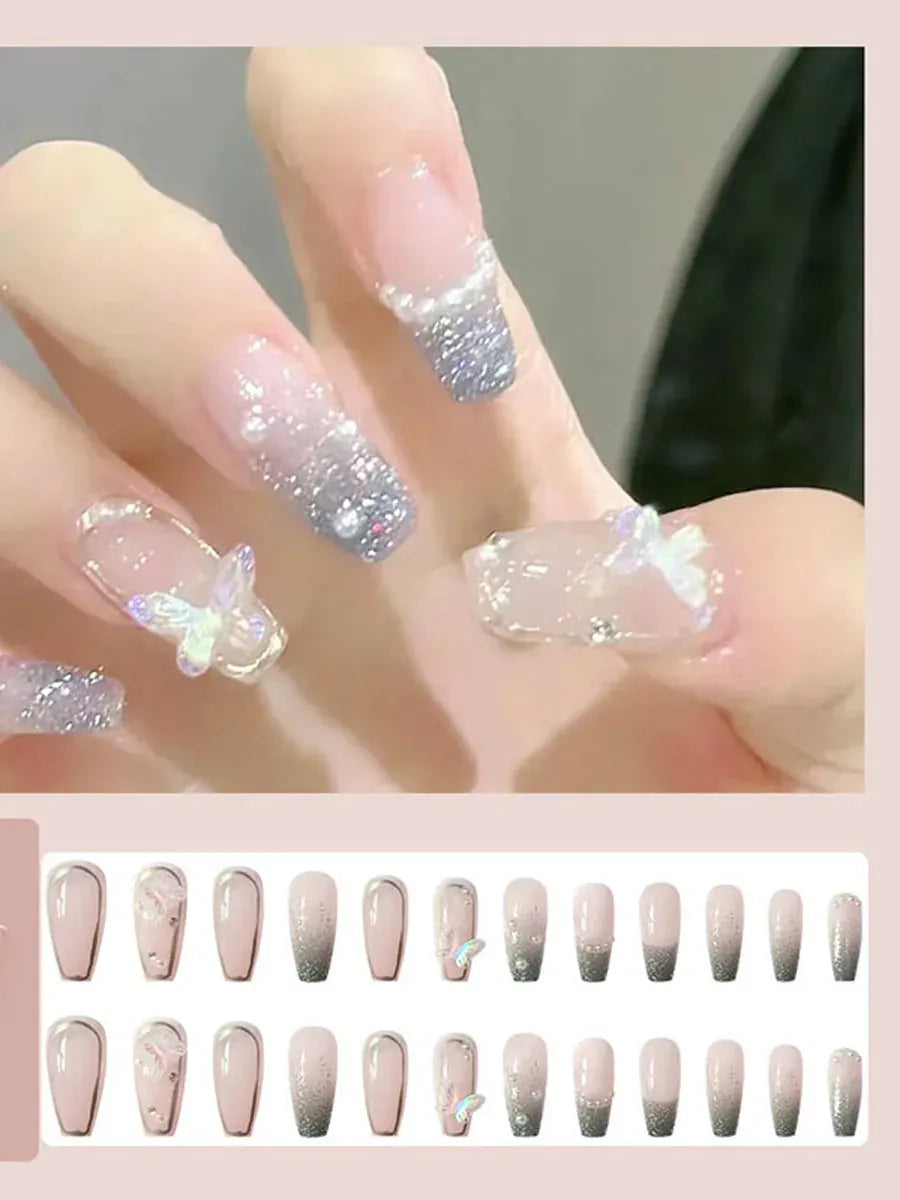 KissICON WHITE KissIcon 24Pcs Pink Rhinestones Press On Nails -