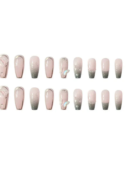 KissICON WHITE KissIcon 24Pcs Pink Rhinestones Press On Nails -
