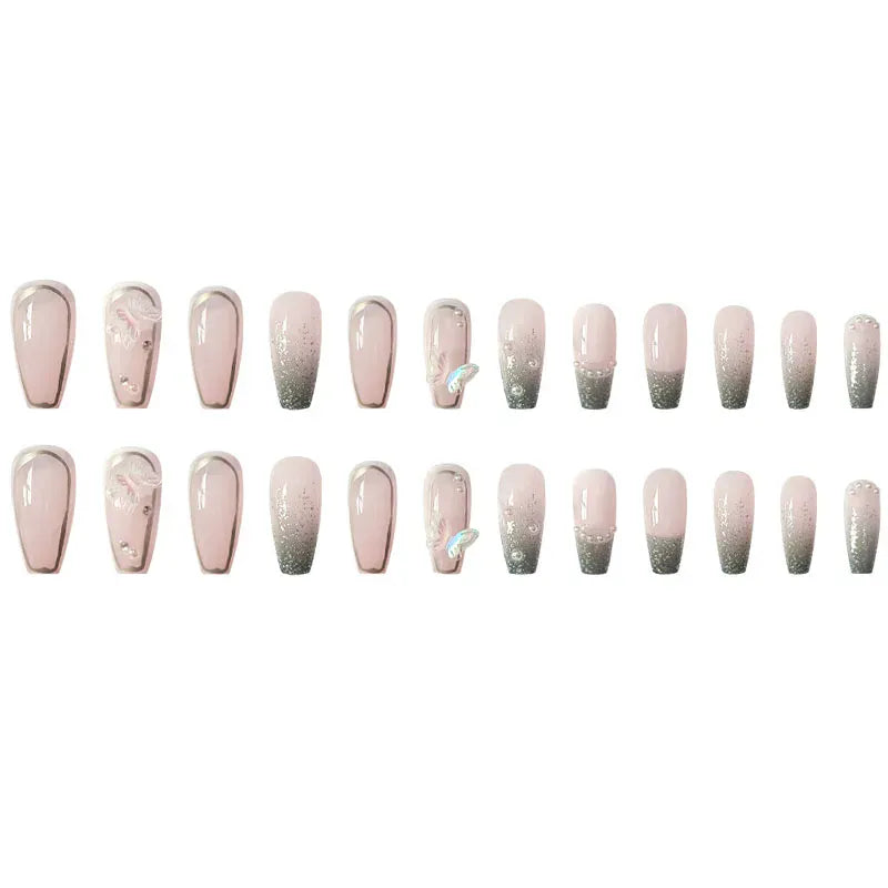 KissICON WHITE KissIcon 24Pcs Pink Rhinestones Press On Nails -